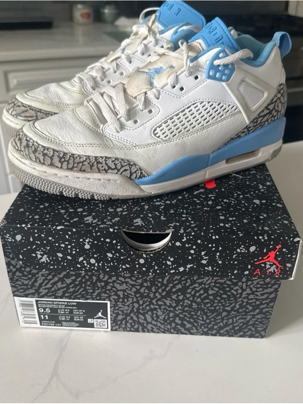 Jordan Kids White and University Blue Elephant Print Sneakers